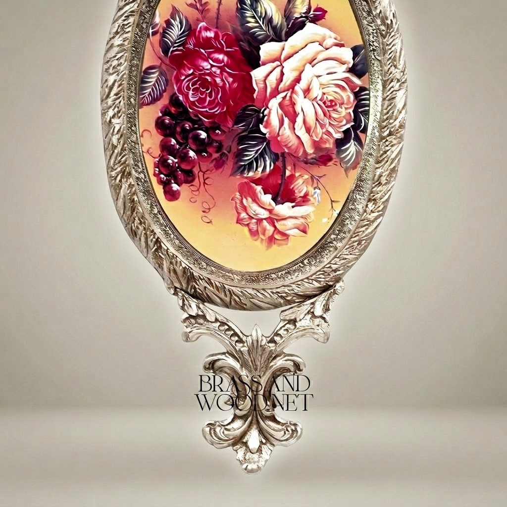 Louis XVI Oval Floral Medallion Wall Plaque - Gilded Ribbon Crest & Acanthus Base — Silver