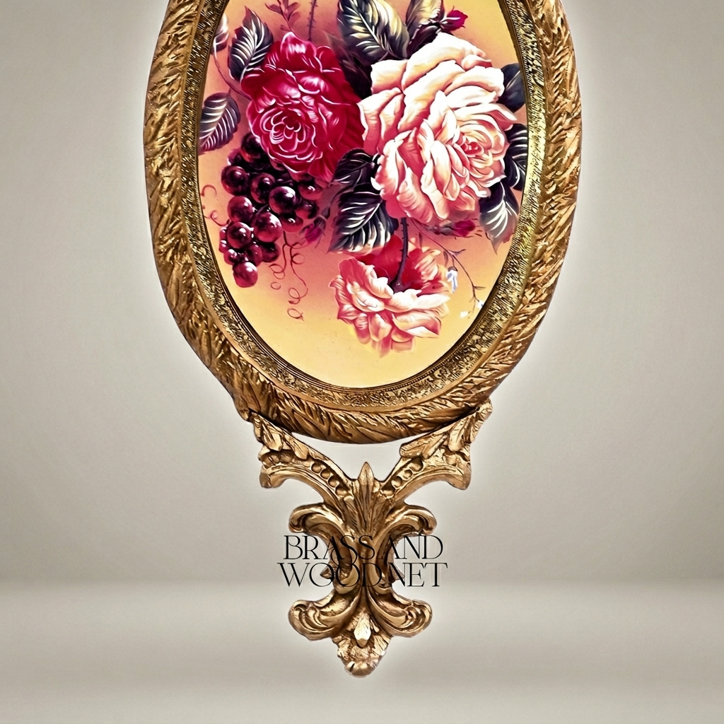 Louis XVI Oval Floral Medallion Wall Plaque - Gilded Ribbon Crest & Acanthus Base — Antique Gold