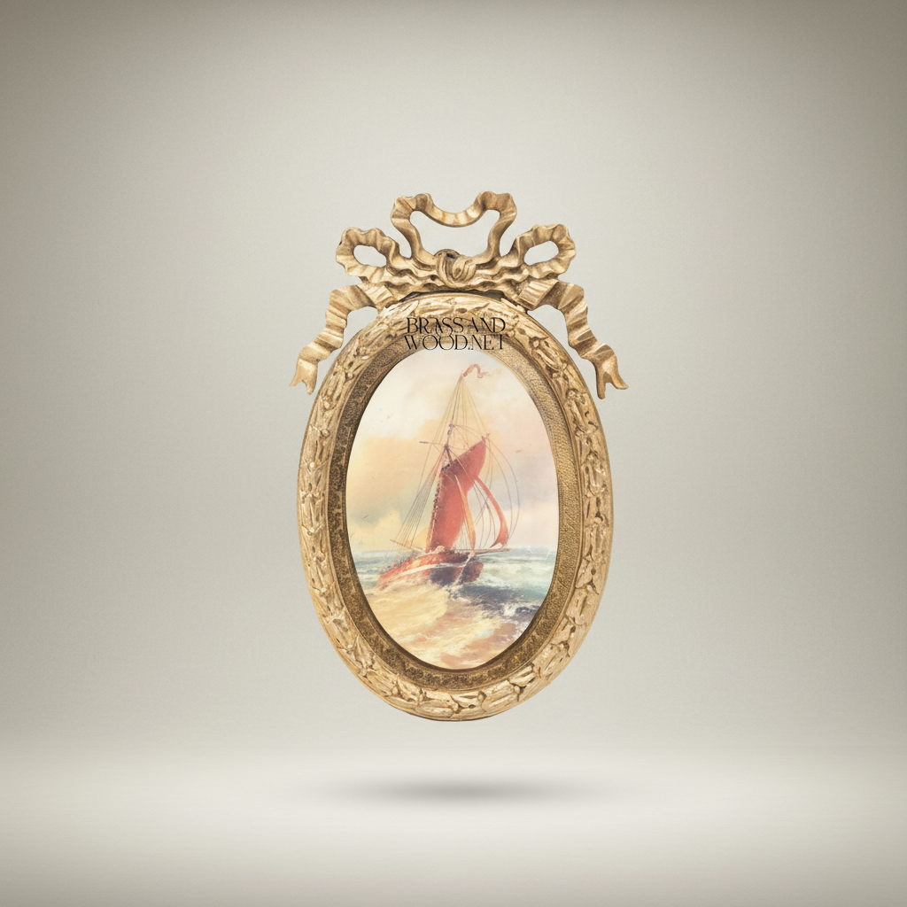 Louis XVI Oval Wall Plate with Bow-Crown Frame & Nautical Painting