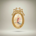 Louis XVI Oval Wall Plate with Bow-Crown Frame & Nautical Painting — Gold