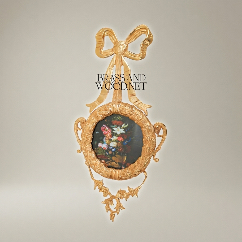 Louis XVI Rococo Brass Picture Frame Set with Ribbon Bow Crest & Acanthus Scrollwork