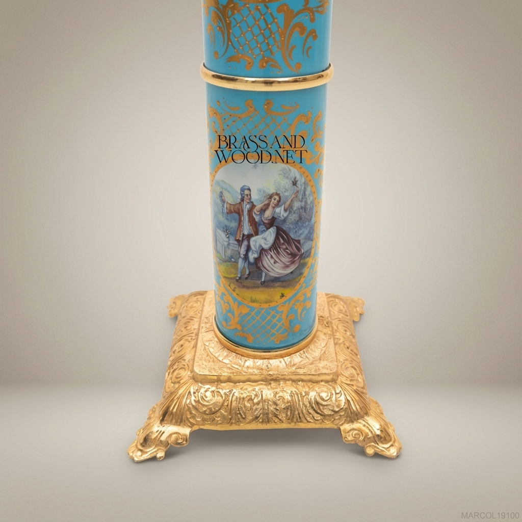 Louis XVI Sèvres-Style Porcelain & Gilt Brass Marble-Top Column Pedestal