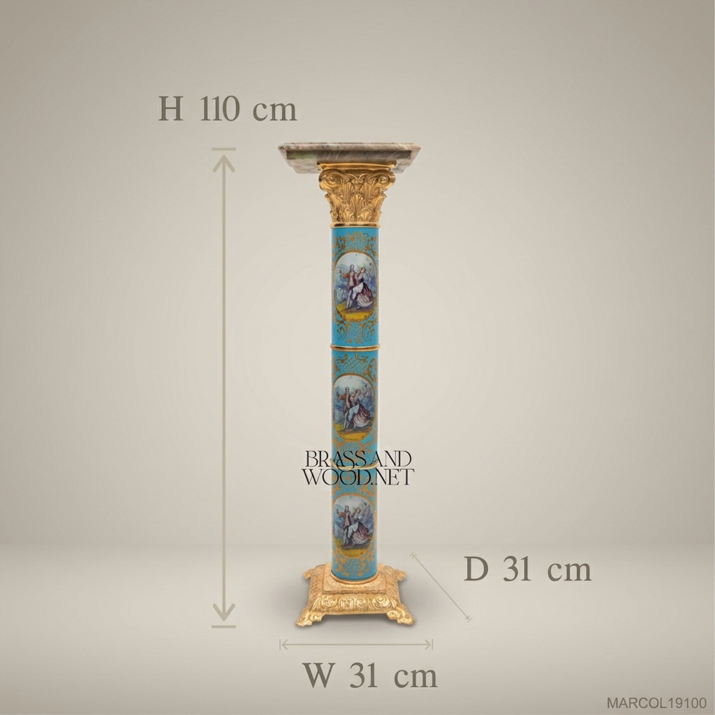 Louis XVI Sèvres-Style Porcelain & Gilt Brass Marble-Top Column Pedestal