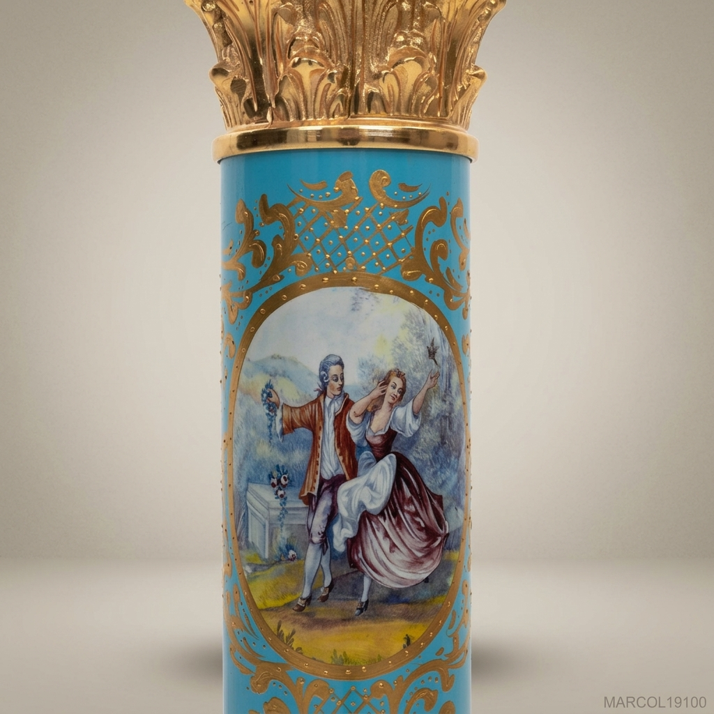 Louis XVI Sèvres-Style Porcelain & Gilt Brass Marble-Top Column Pedestal