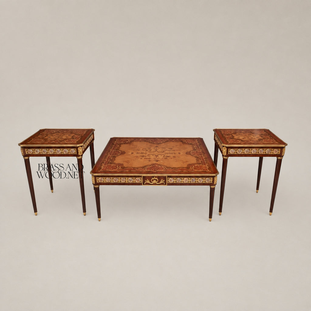 Louis XVI Ormolu & Painted Porcelain Table Set of 3