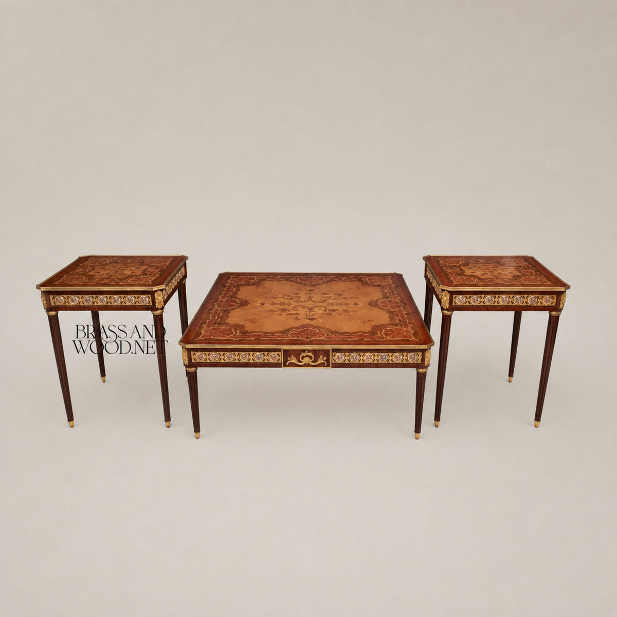 Louis XVI Ormolu & Painted Porcelain Table Set of 3