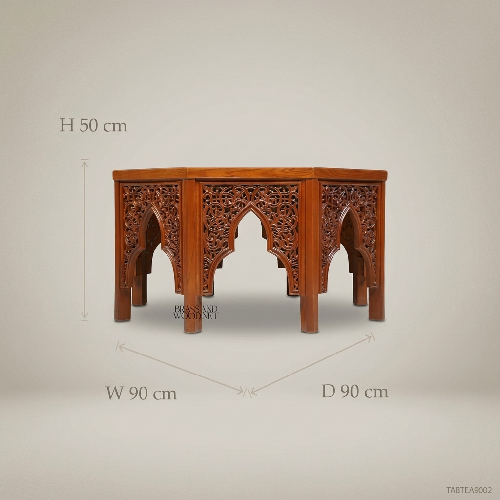 Moorish Octagonal Tea Table | Hand-Carved Solid Wood with Arabesque Inlay