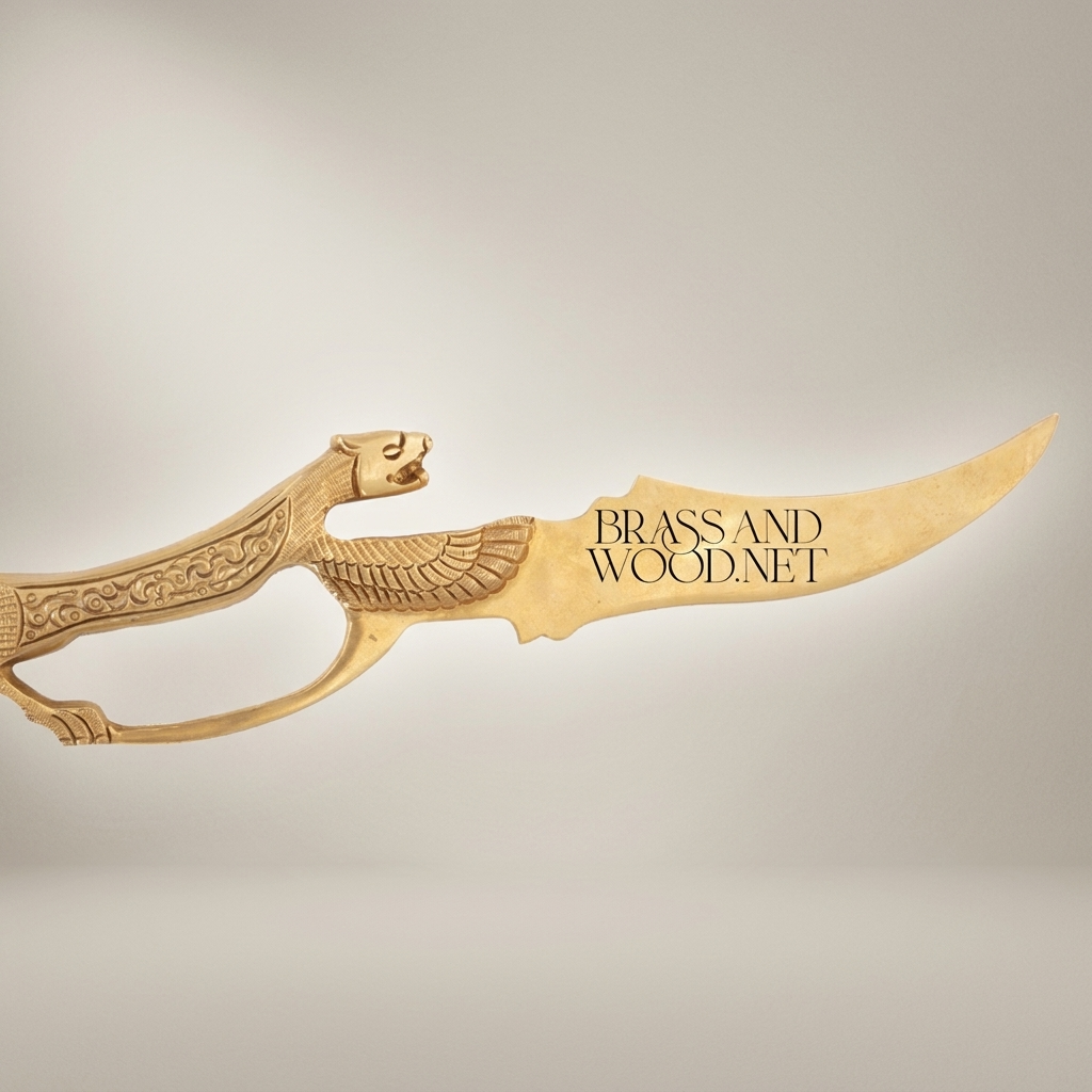 Mythological Winged Beast Brass Decorative Dagger Sculpture — Ancient Egyptian Feline Figure