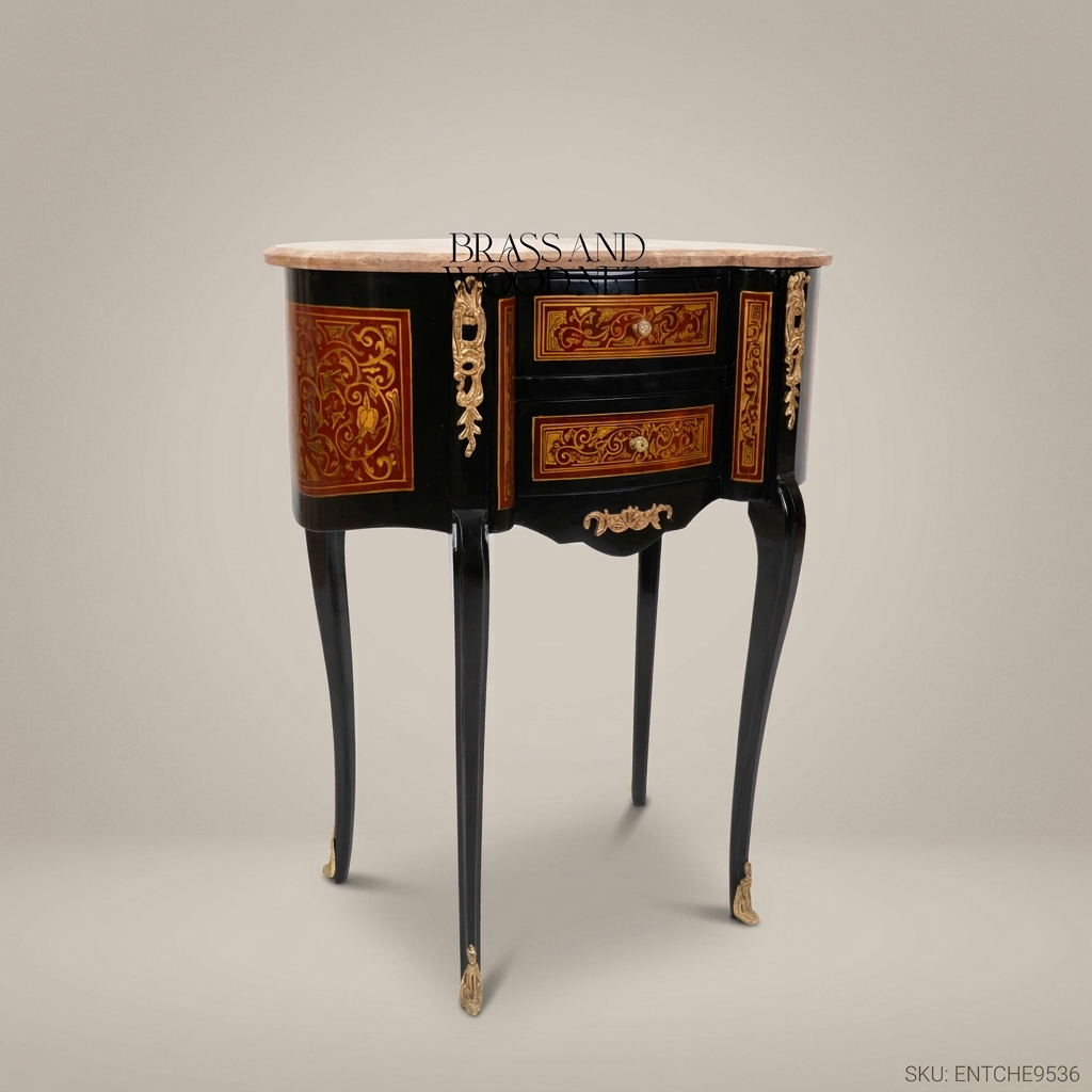 Louis XV Kidney-Shaped Marquetry Commode with Marble Top & Ormolu Mounts