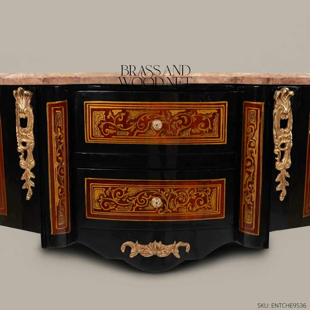 Louis XV Kidney-Shaped Marquetry Commode with Marble Top & Ormolu Mounts