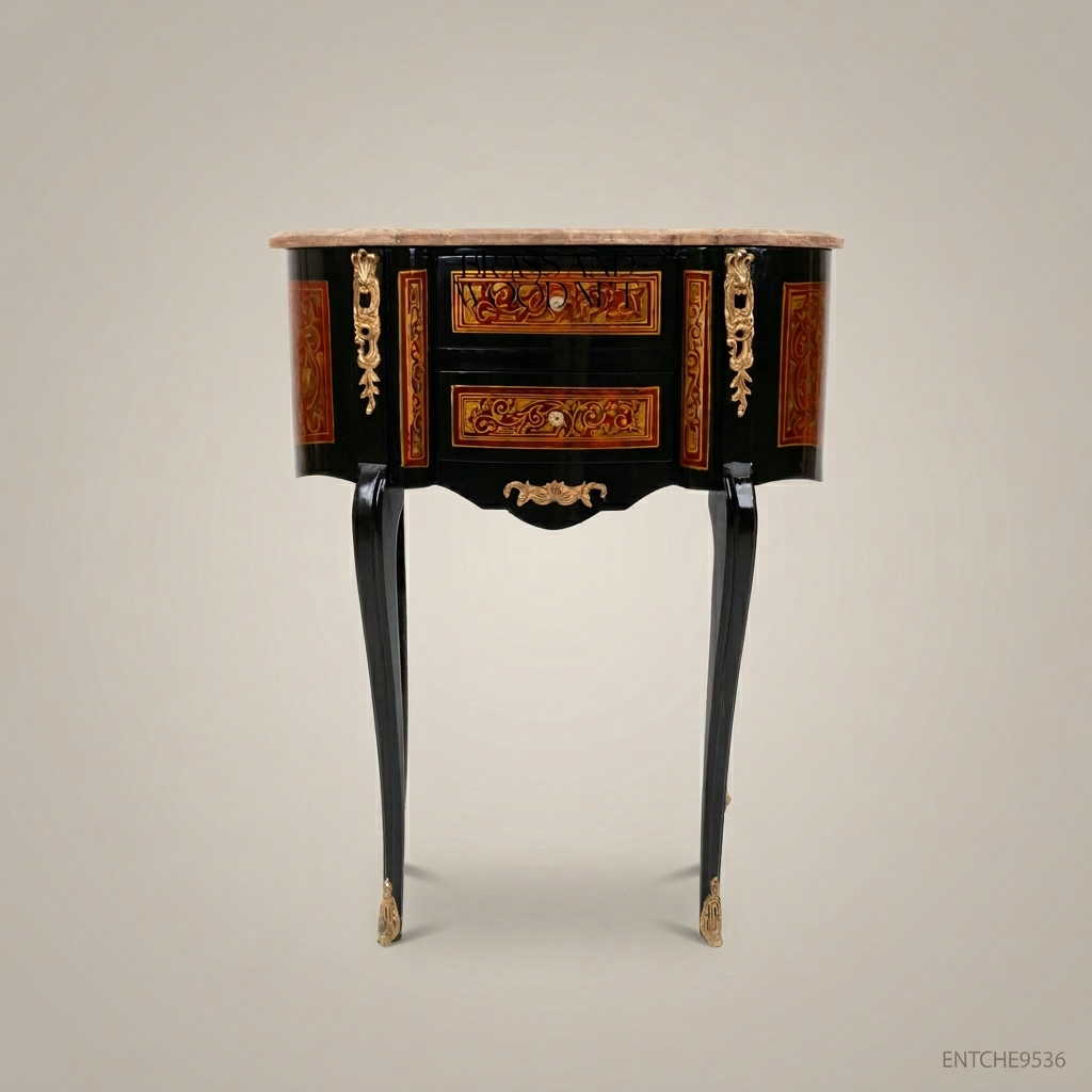 Louis XV Kidney-Shaped Marquetry Commode with Marble Top & Ormolu Mounts