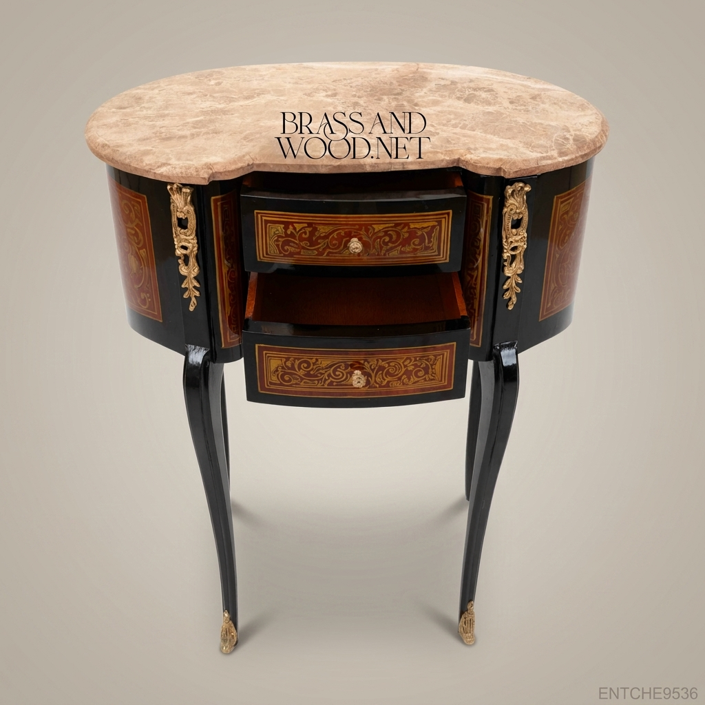 Louis XV Kidney-Shaped Marquetry Commode with Marble Top & Ormolu Mounts