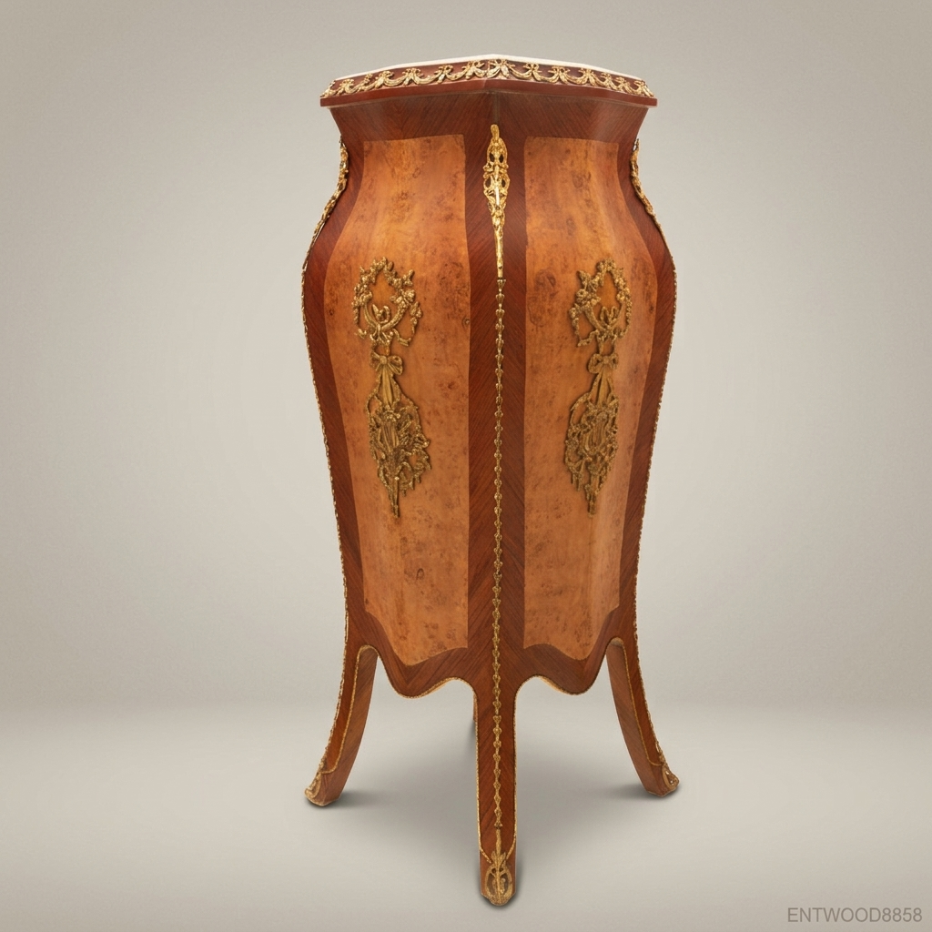 Napoleon III Burr Walnut Pedestal Column with Ormolu Mounts & Marble Top