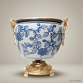 Louis XV Rococo Blue & White Porcelain Cachepot with Gilt Brass Mounts