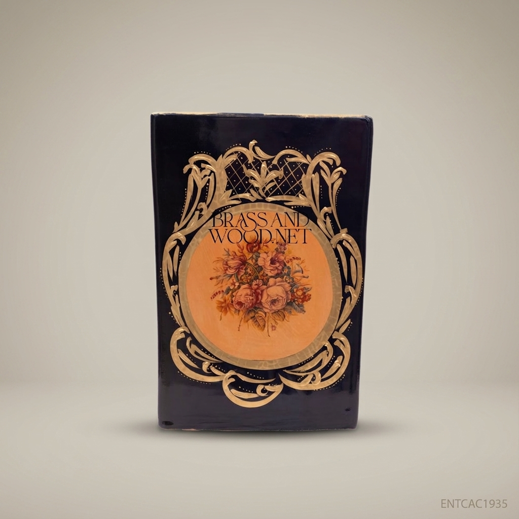 Rococo Cobalt & Gold Floral Medallion Ceramic Cachepot