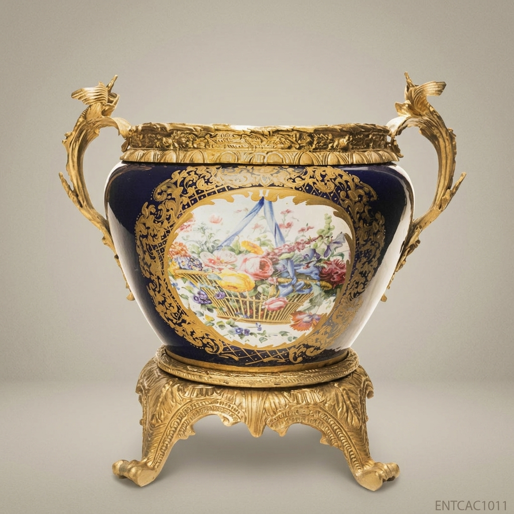 Napoleon III Sèvres-Style Cobalt Porcelain Jardinière with Gilt Bronze Mounts