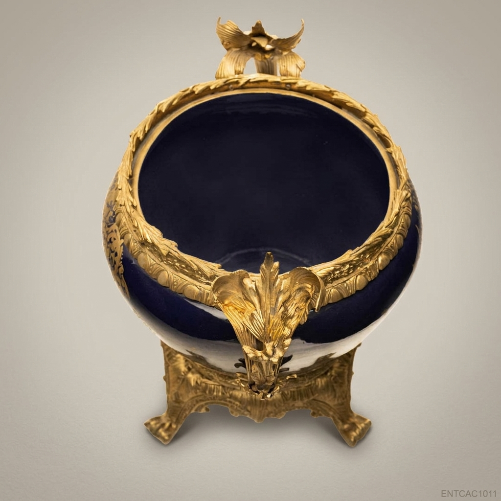 Napoleon III Sèvres-Style Cobalt Porcelain Jardinière with Gilt Bronze Mounts