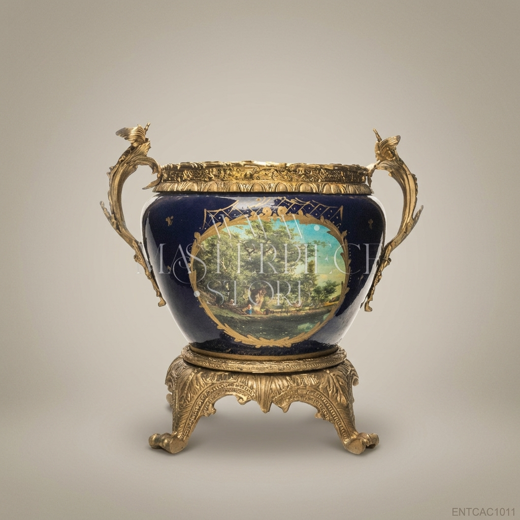 Napoleon III Sèvres-Style Cobalt Porcelain Jardinière with Gilt Bronze Mounts