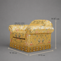 Napoleon III Crapaud Armchair Gold Floral Jacquard Tassel Fringe Skirt Fully Upholstered Main View | Brass & Wood