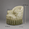 Napoleon III Crapaud Tub Armchair Sage Green Damask Bullion Fringe Skirt Lumbar Cushion Main View | Brass & Wood