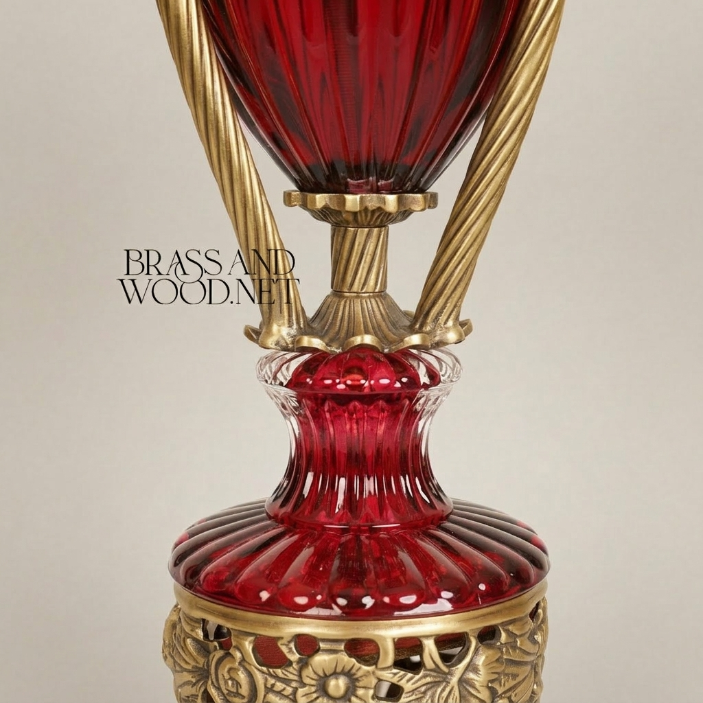 Neoclassical Brass & Crystal Urn Incense Burner with Pinecone Finial & Scrolled Tripod — Antique Gold