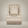 Napoleon III Rococo Revival ivory damask armchair diamond-tufted high back channeled arms bullion fringe skirt Main View | Brass & Wood