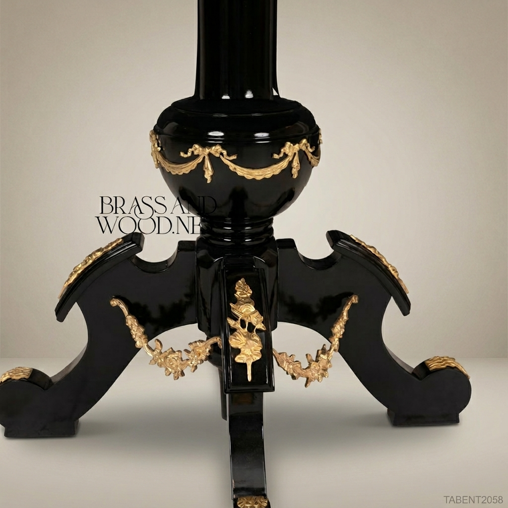 Napoleon III Ebonized Round Entry Table with Gilt Ormolu Laurel Swag Apron