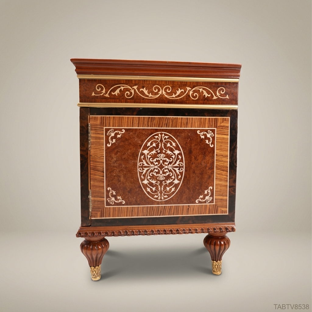 Napoleon III Low Media Console with Arabesque Marquetry Panels & Gilt Feet