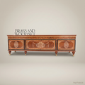 Napoleon III Low Media Console with Arabesque Marquetry Panels & Gilt Feet