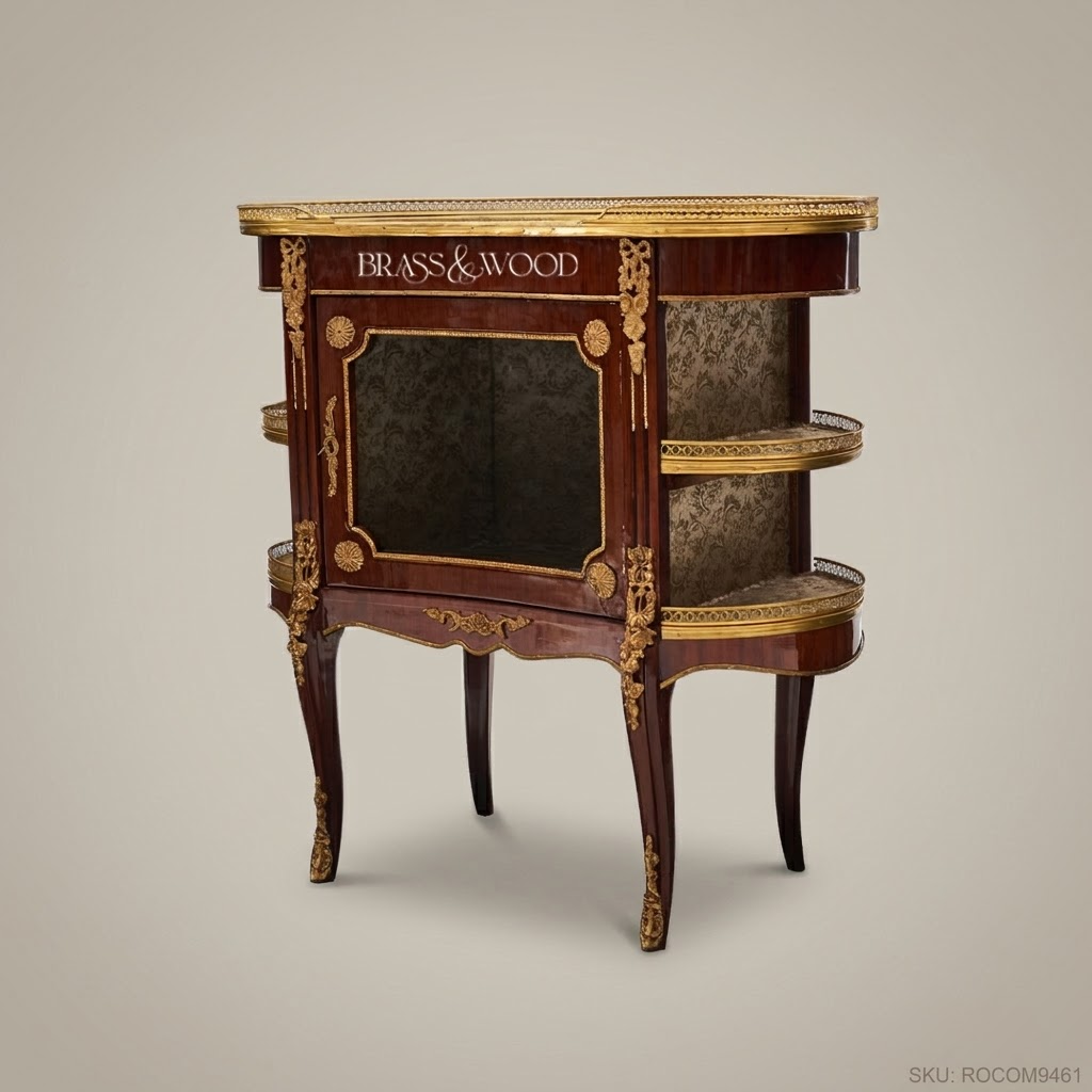 Louis XV Kidney-Shaped Vitrine Cabinet with Gilt Bronze Mounts