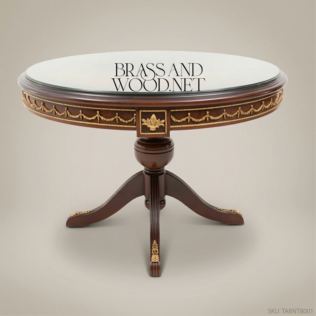 Napoleon III Mahogany Round Centre Table with Gilt Ormolu Swags & Burl Marquetry Top