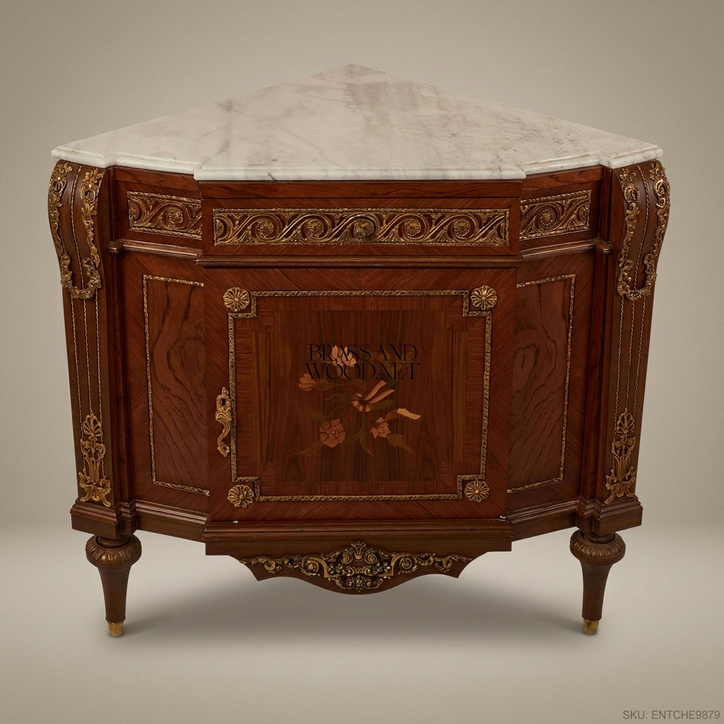 Louis XVI Neoclassical Corner Commode with Marquetry & Marble Top
