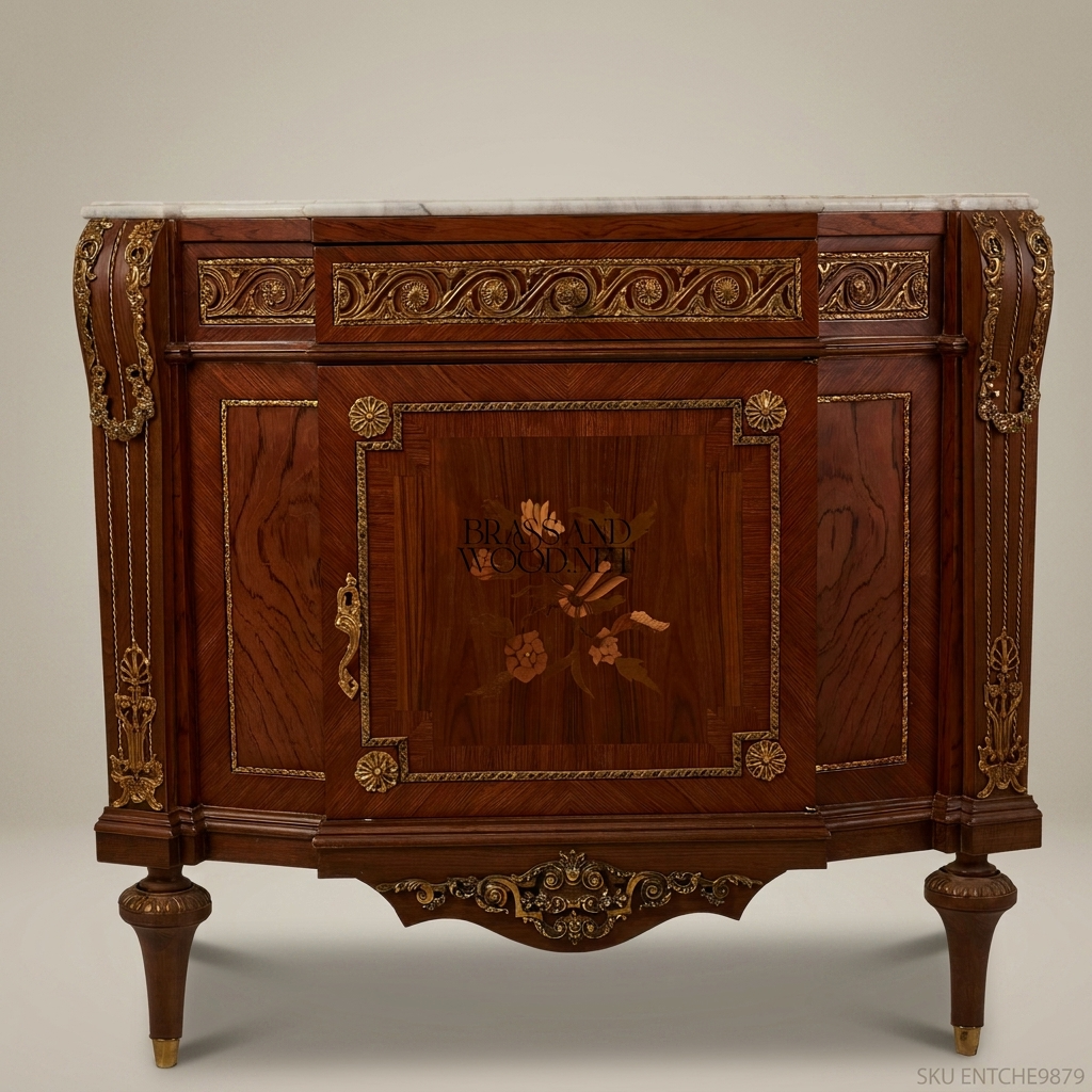 Louis XVI Neoclassical Corner Commode with Marquetry & Marble Top