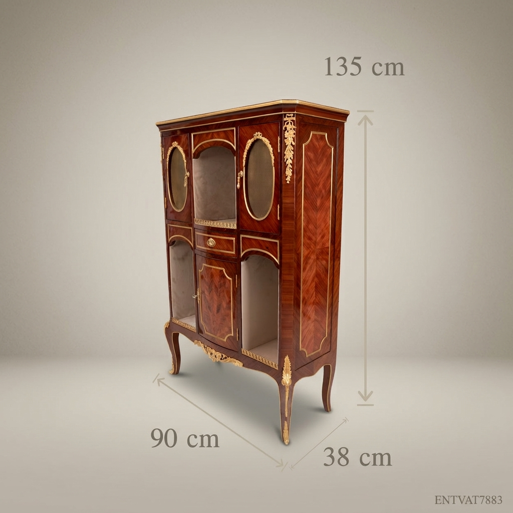 Napoleon III Marquetry Display Cabinet with Oval Glazed Panels & Gilt Bronze Mounts