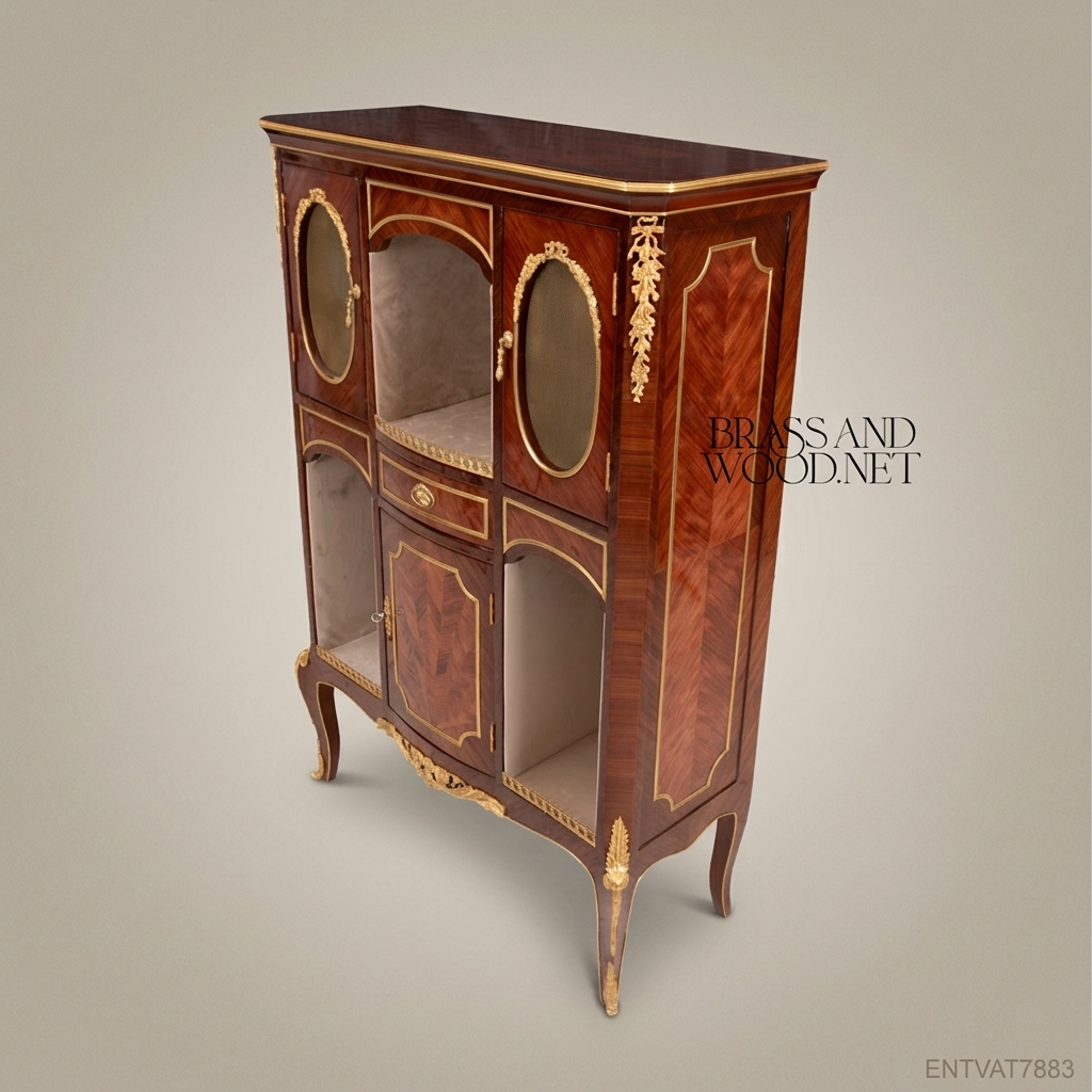 Napoleon III Marquetry Display Cabinet with Oval Glazed Panels & Gilt Bronze Mounts