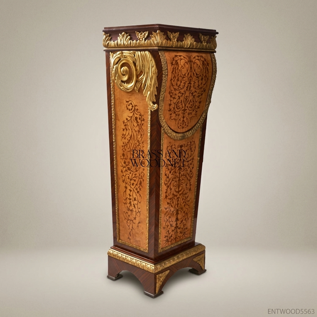 Napoleon III Marquetry Display Pedestal with Gilt Bronze Mounts