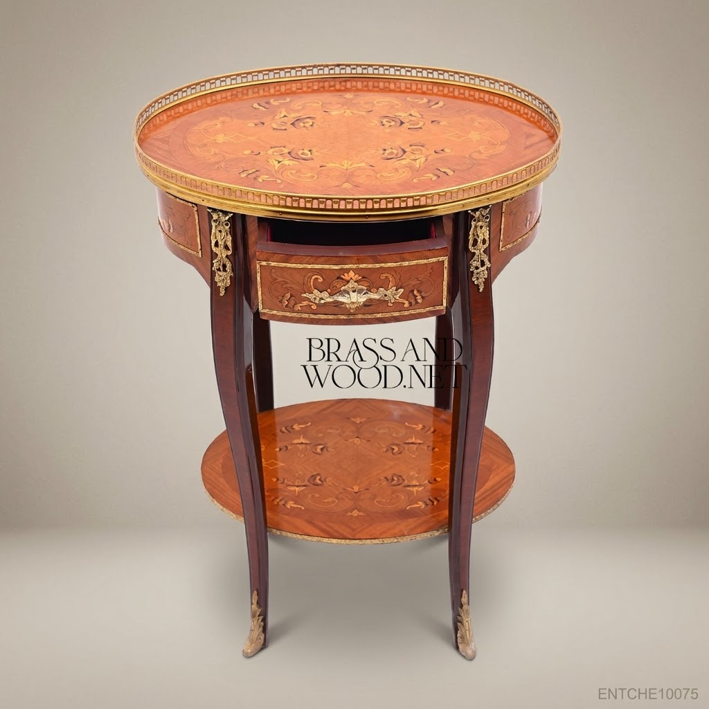 Louis XV Marquetry Oval Side Table with Brass Gallery & Ormolu Mounts