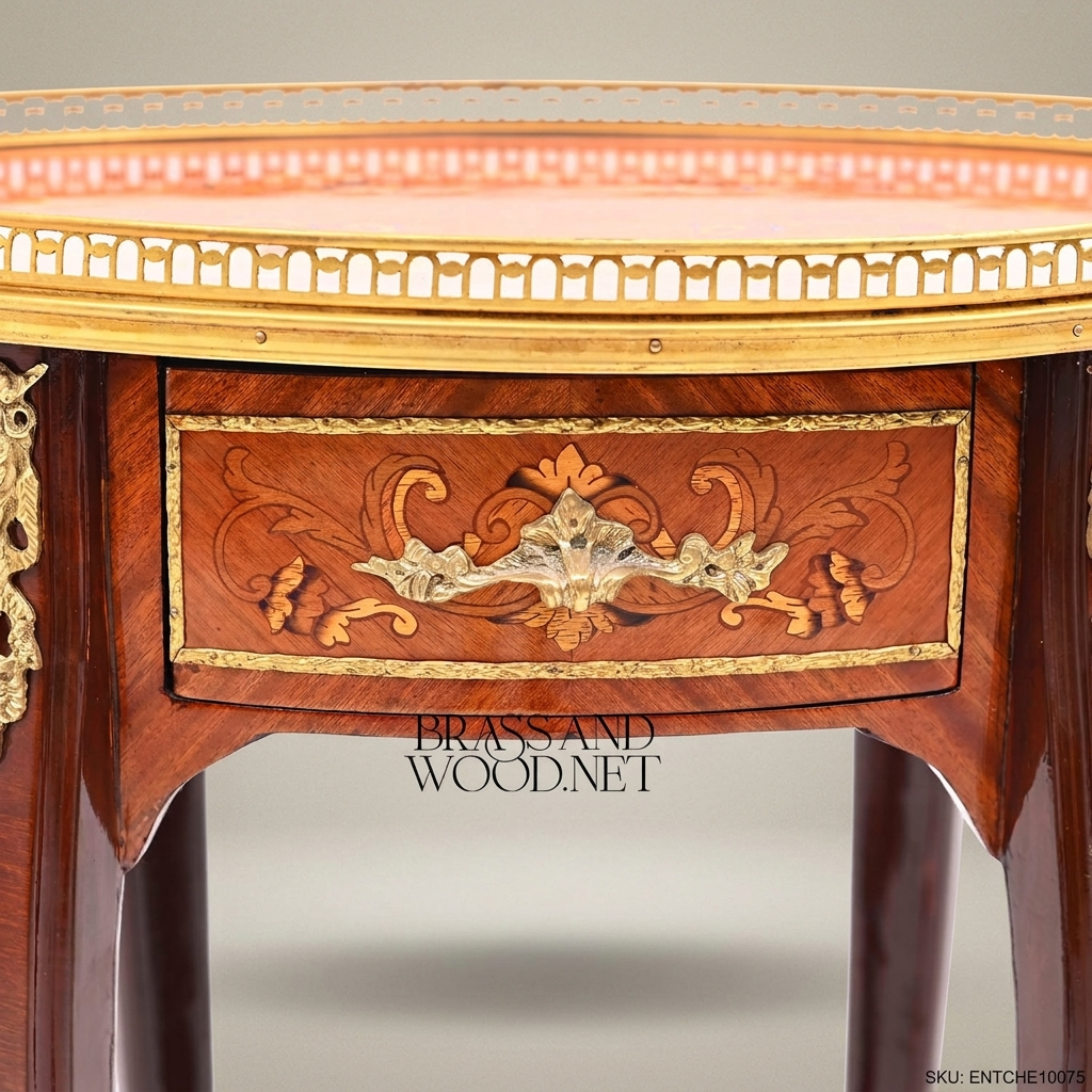 Louis XV Marquetry Oval Side Table with Brass Gallery & Ormolu Mounts
