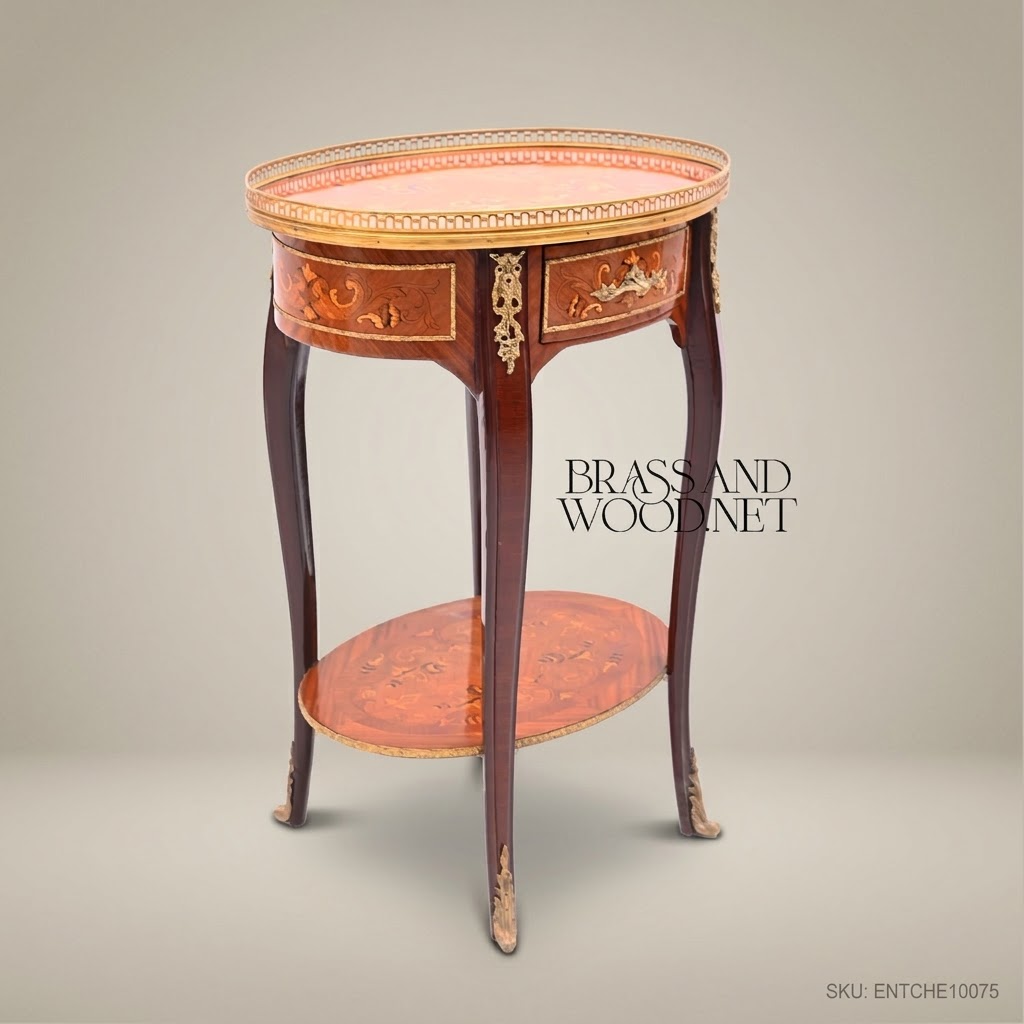 Louis XV Marquetry Oval Side Table with Brass Gallery & Ormolu Mounts