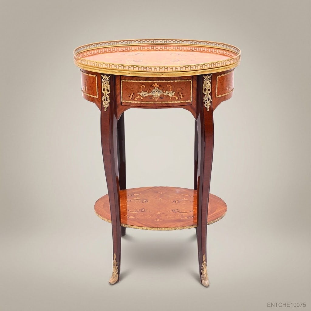 Louis XV Marquetry Oval Side Table with Brass Gallery & Ormolu Mounts