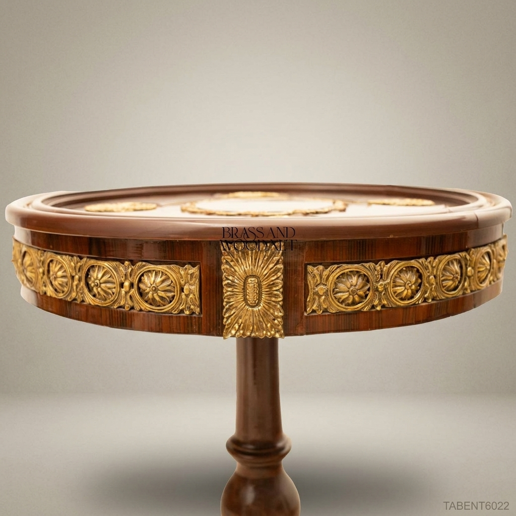 Napoleon III Marquetry Round Guéridon Side Table - Ormolu Frieze & Pedestal Base