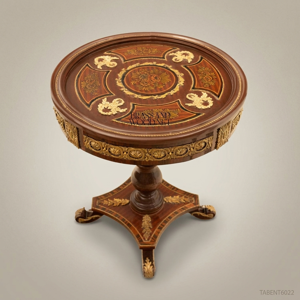 Napoleon III Marquetry Round Guéridon Side Table - Ormolu Frieze & Pedestal Base