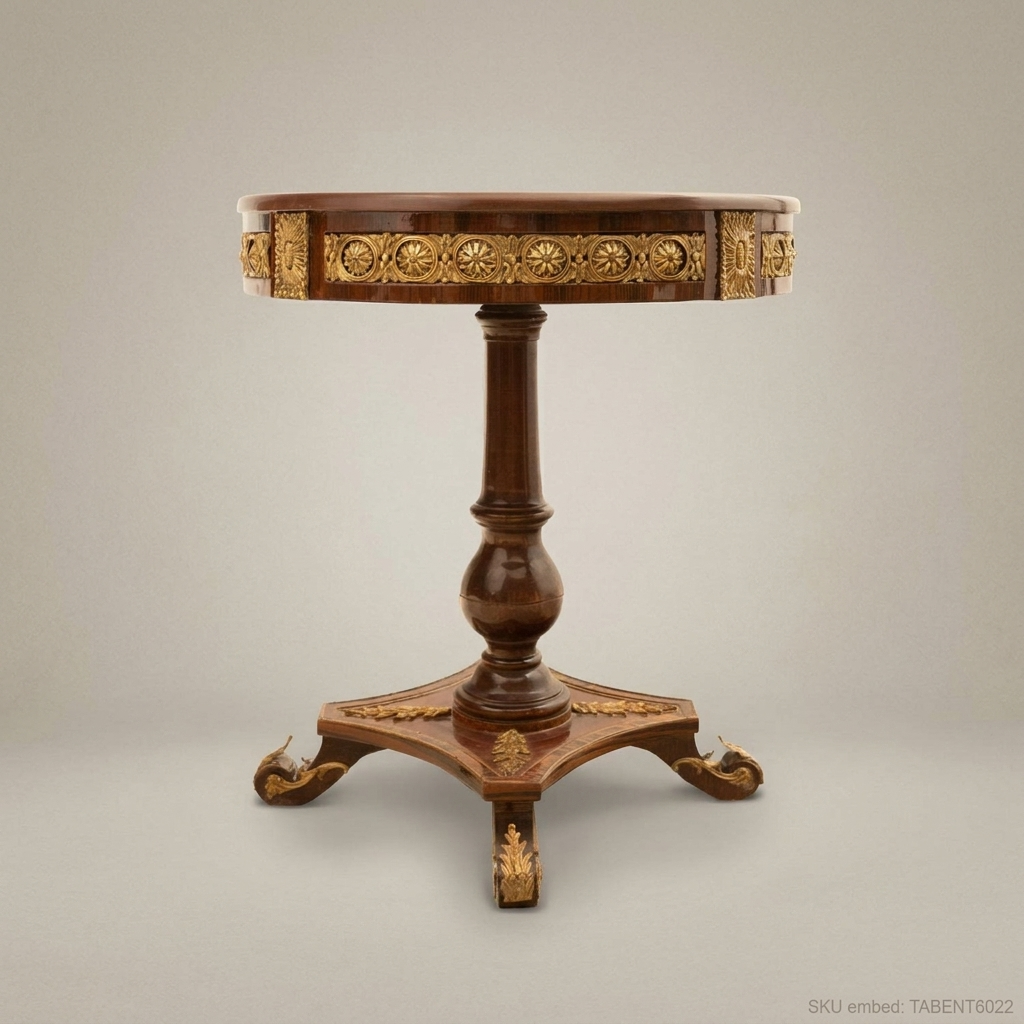 Napoleon III Marquetry Round Guéridon Side Table - Ormolu Frieze & Pedestal Base