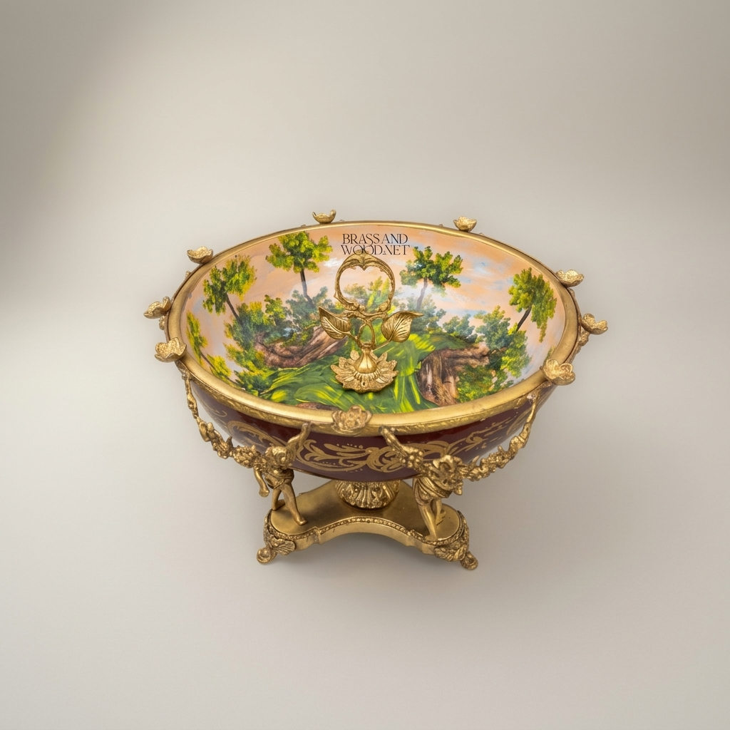Napoleon III Porcelain Centrepiece Bowl with Figural Brass Putto Stand