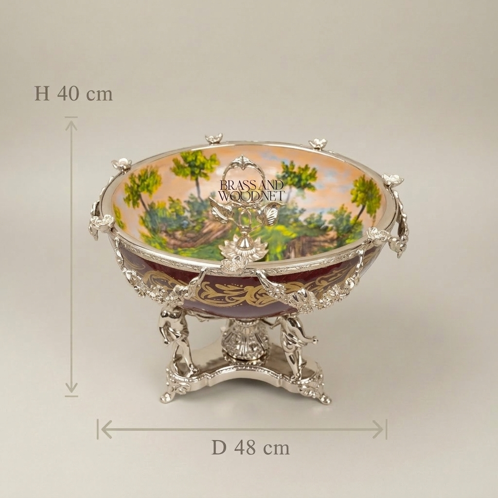 Napoleon III Porcelain Centrepiece Bowl with Figural Brass Putto Stand — Silver