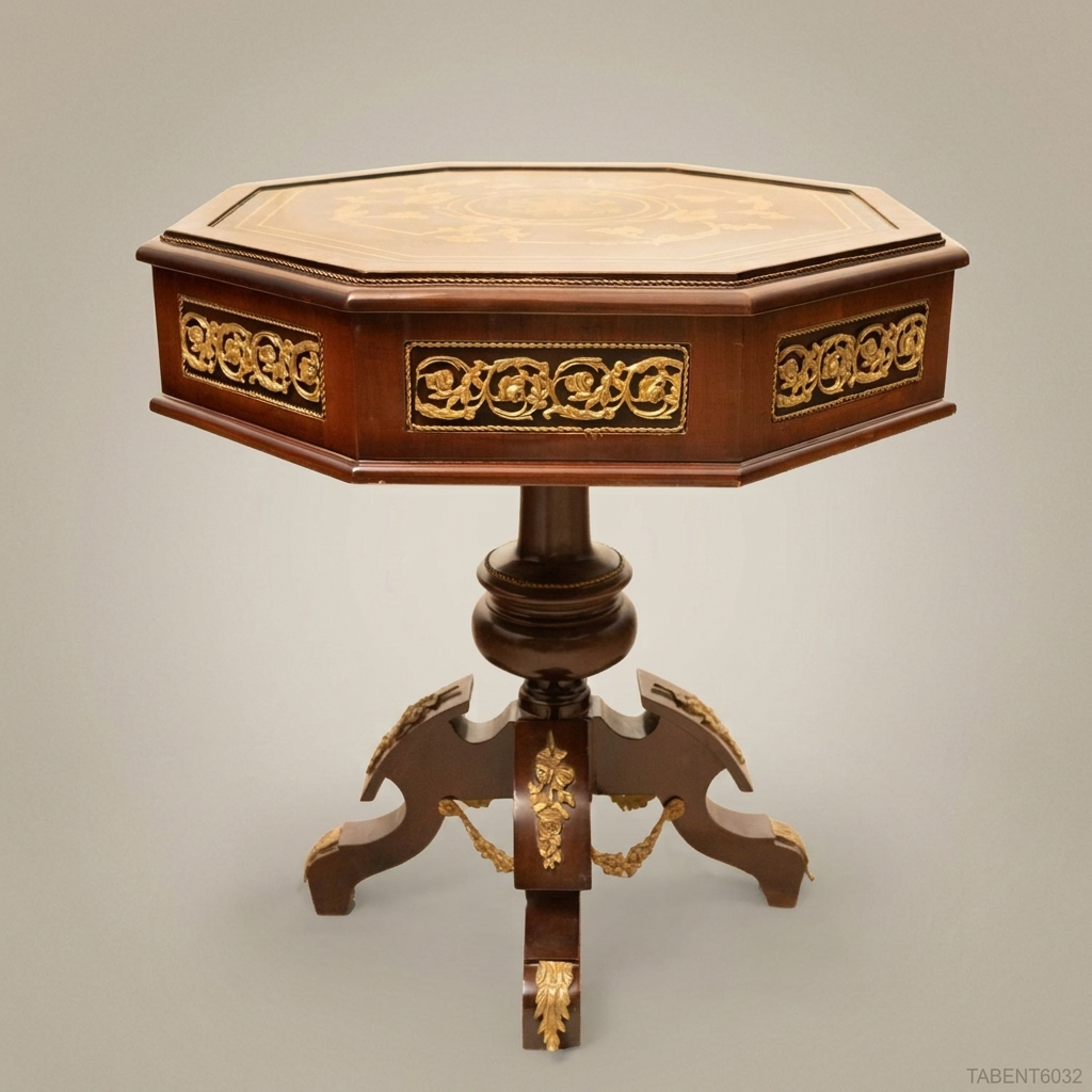 Napoleon III Renaissance Revival Octagonal Marquetry Side Table with Gilt Ormolu Apron