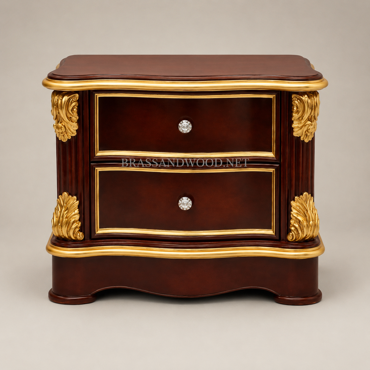 Napoleon III Rococo Revival Bedroom Set — Carved Mahogany with Gold-Leaf Acanthus & Amber Velvet Tufted Headboard