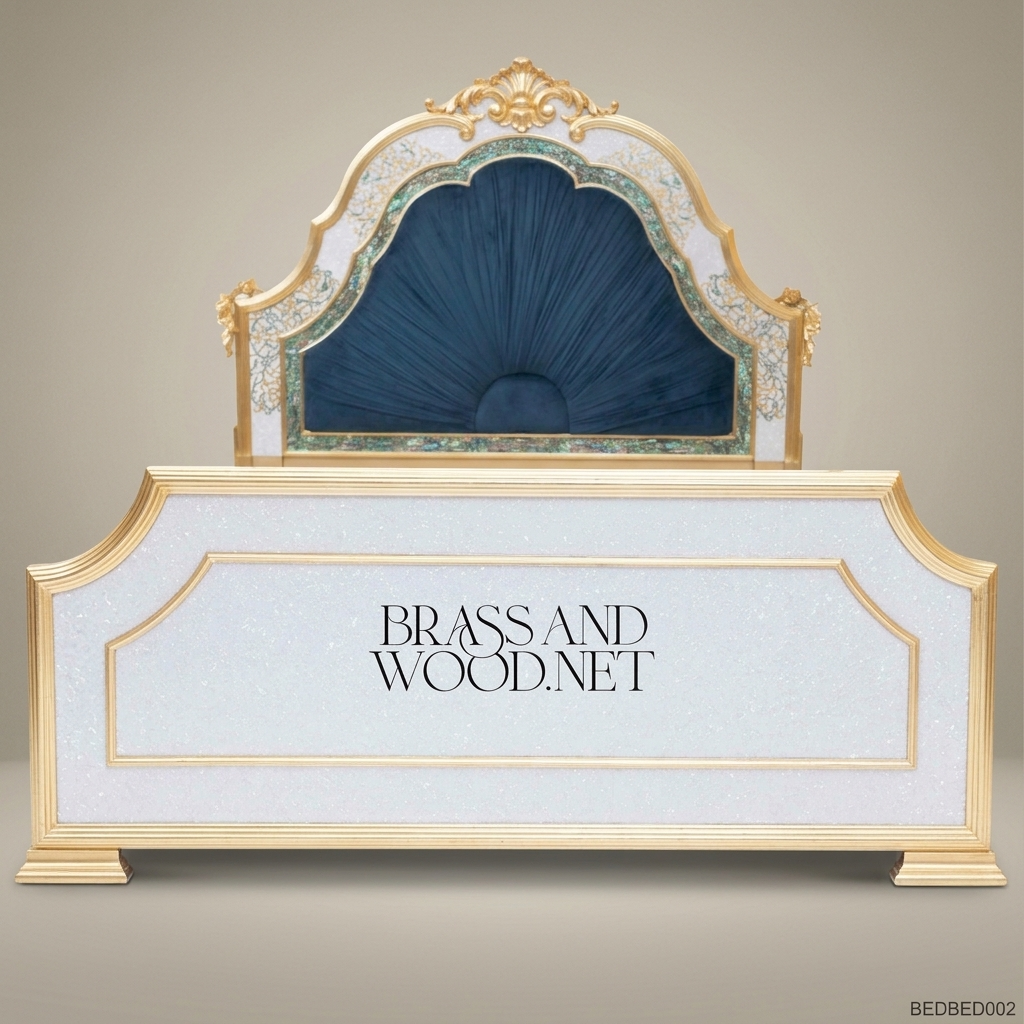 Napoleon III Rococo Revival Bedroom Set - Teal Velvet Arched Headboard & Mother-of-Pearl Inlay