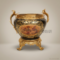 Napoleon III Rococo Revival Black Ceramic Jardinière with Gilt Bronze Mounts & Floral Cartouches