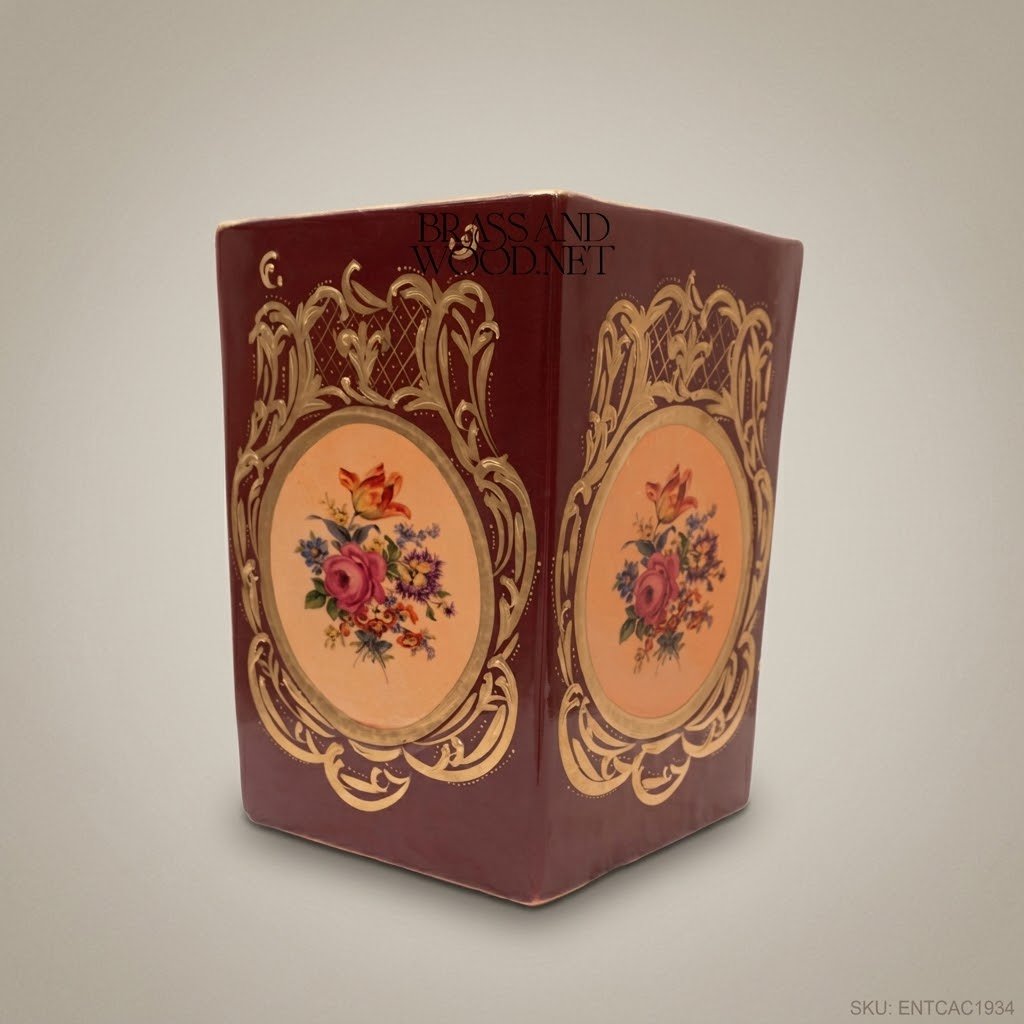 Napoleon III Rococo Revival Ceramic Planter — Claret & Antique Gold Floral Medallion